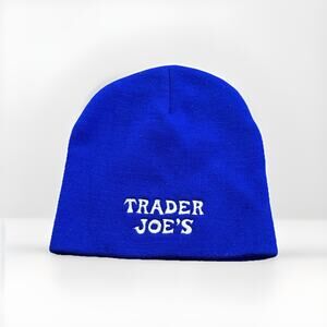 Trader Joes Crew Member Beanie Royal Blue Unisex One Size Embroider Logo Hat